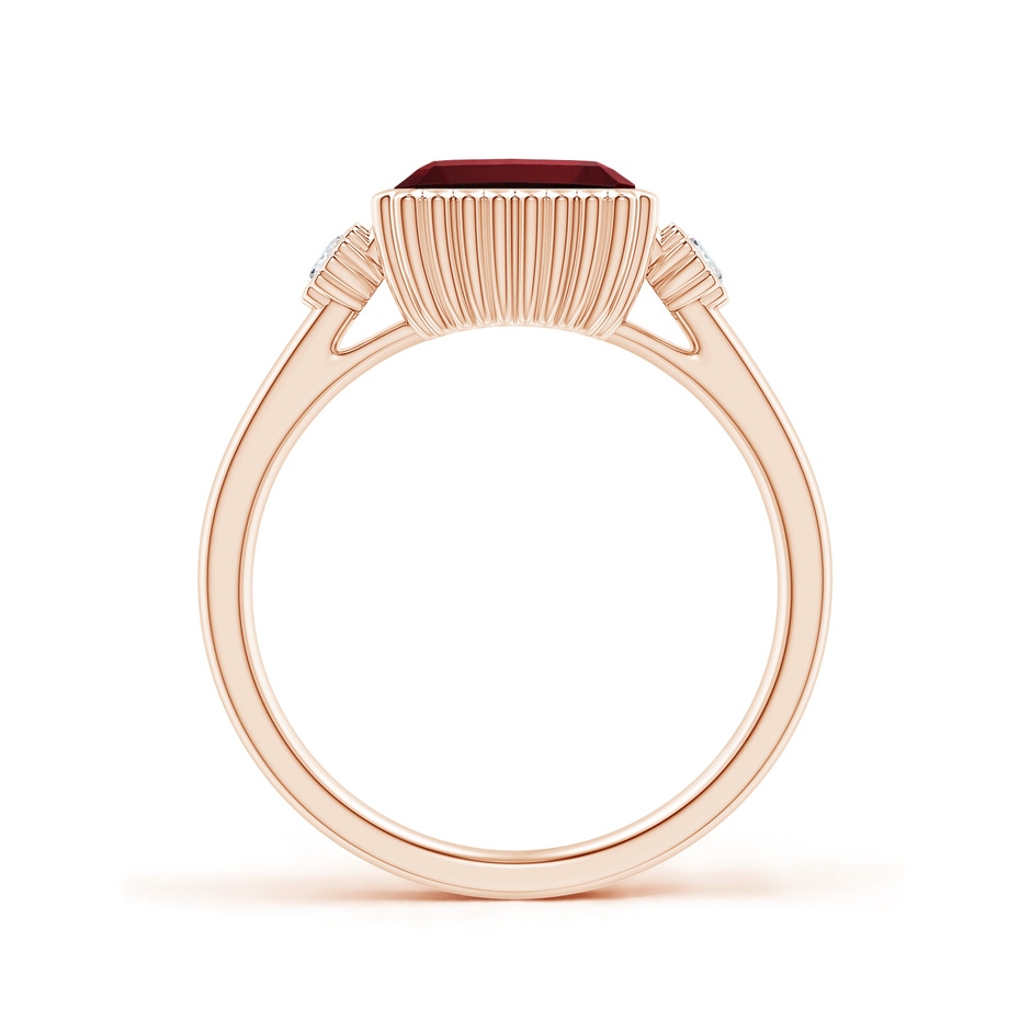 8x6mm AAAA East-West Emerald-Cut Garnet Cocktail Ring with Diamonds in Rose Gold side-1
