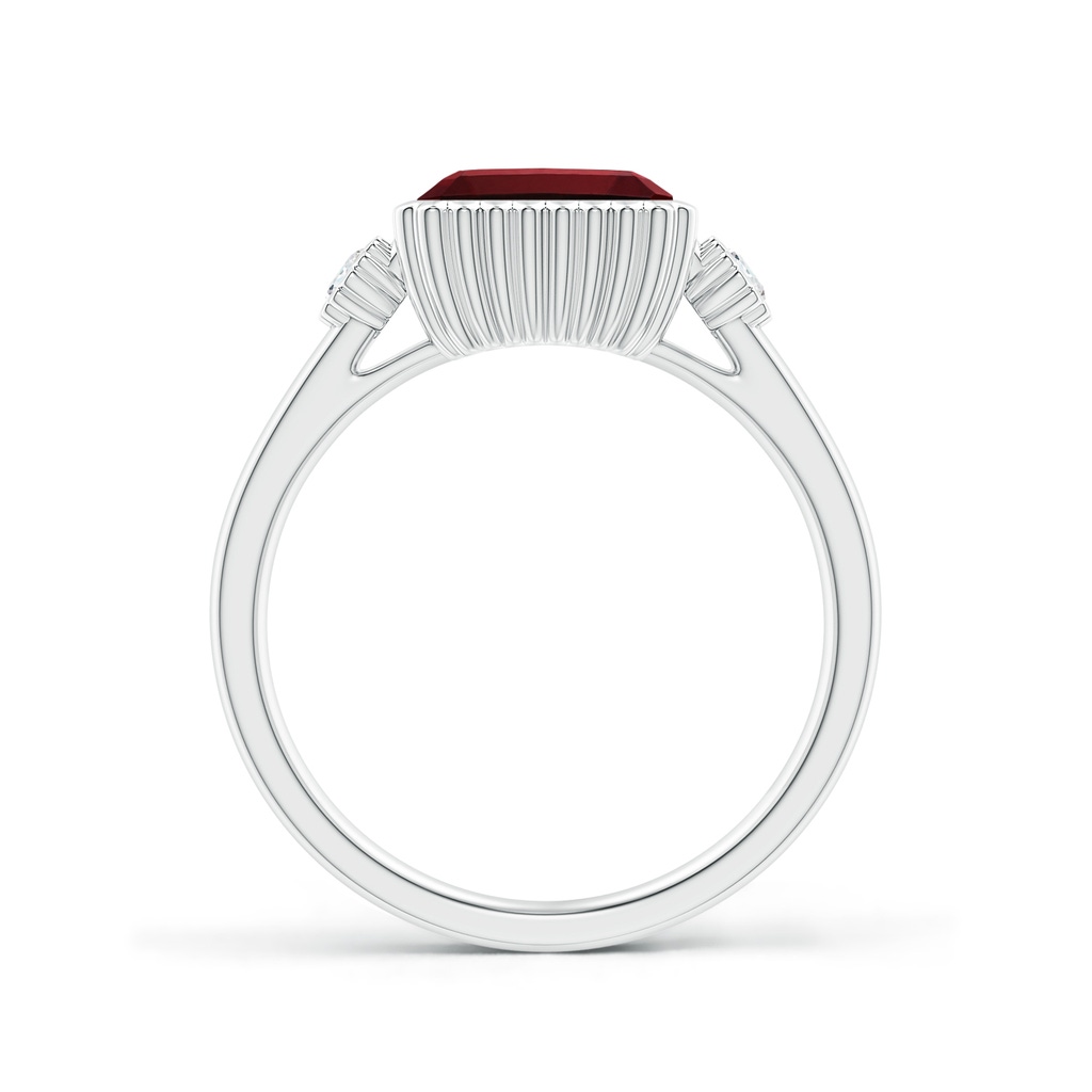 8x6mm AAAA East-West Emerald-Cut Garnet Cocktail Ring with Diamonds in White Gold Side-1