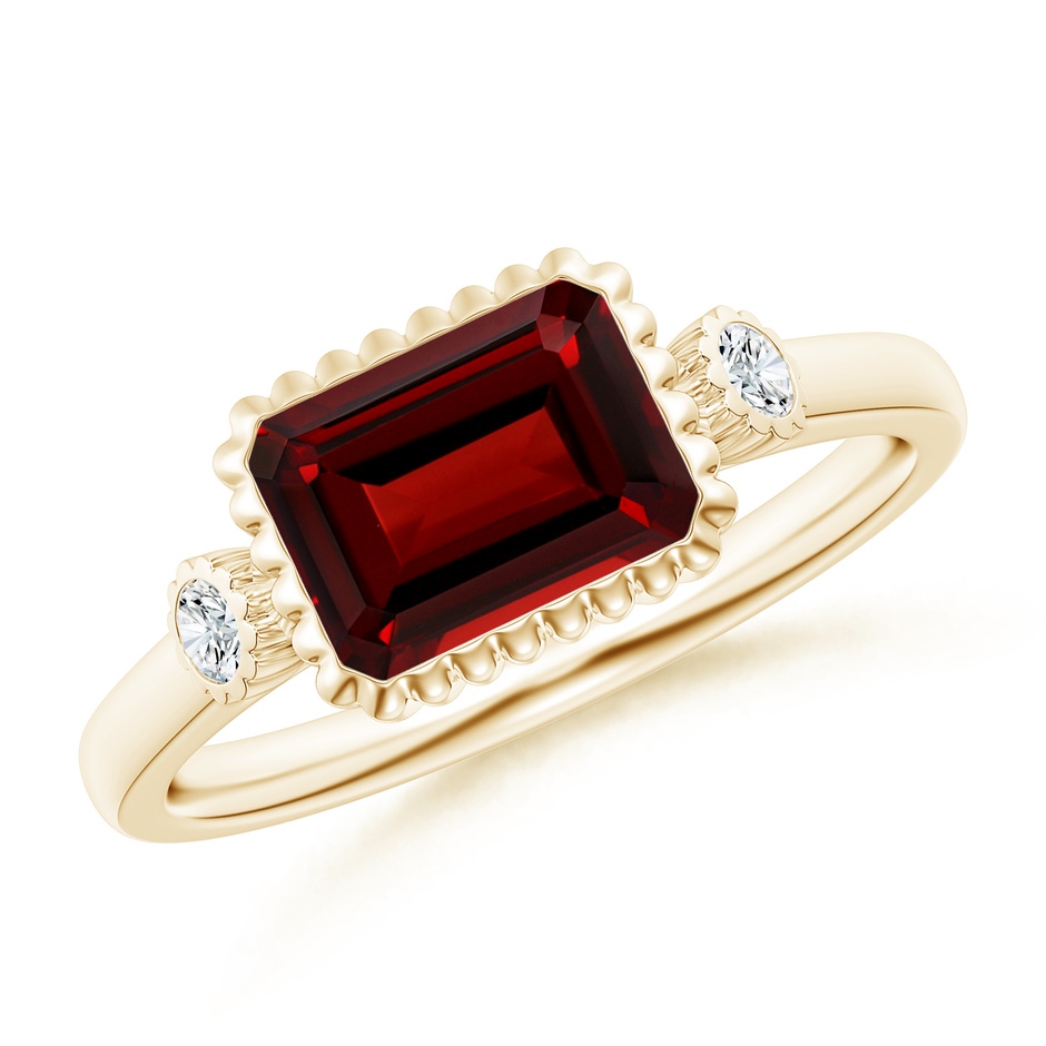 8x6mm AAAA East-West Emerald-Cut Garnet Cocktail Ring with Diamonds in Yellow Gold 