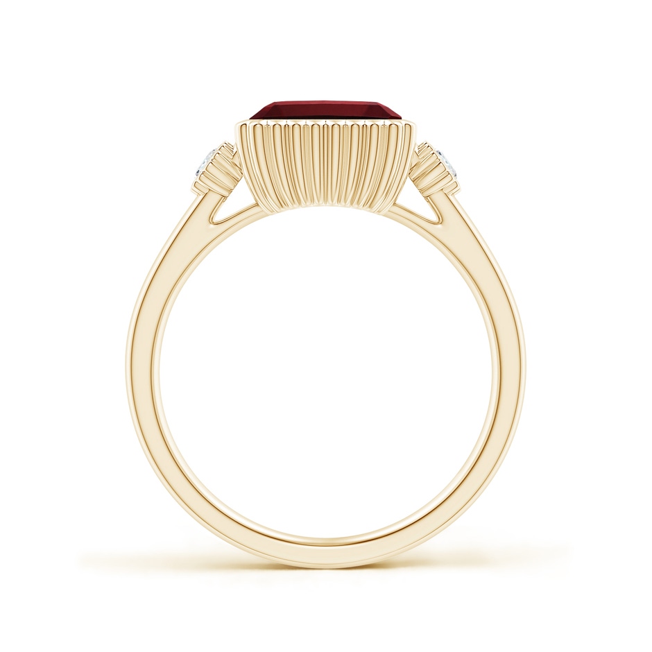 8x6mm AAAA East-West Emerald-Cut Garnet Cocktail Ring with Diamonds in Yellow Gold side-1