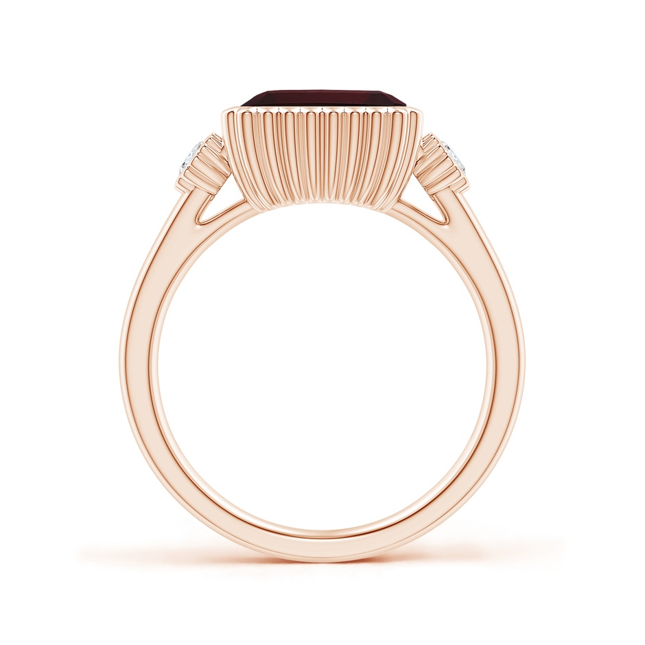 9x7mm A East-West Emerald-Cut Garnet Cocktail Ring with Diamonds in Rose Gold side-1