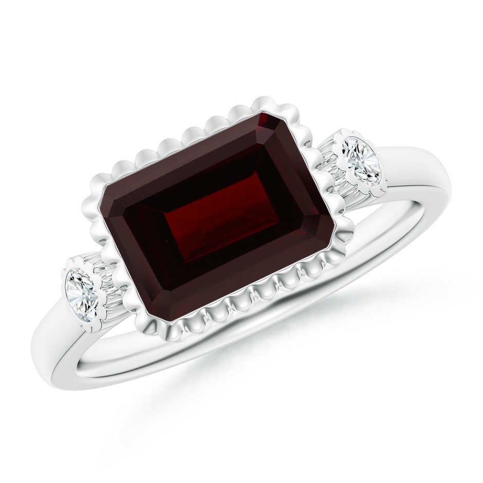 9x7mm A East-West Emerald-Cut Garnet Cocktail Ring with Diamonds in White Gold 