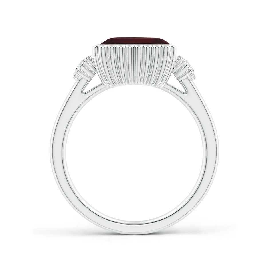 9x7mm A East-West Emerald-Cut Garnet Cocktail Ring with Diamonds in White Gold side-1