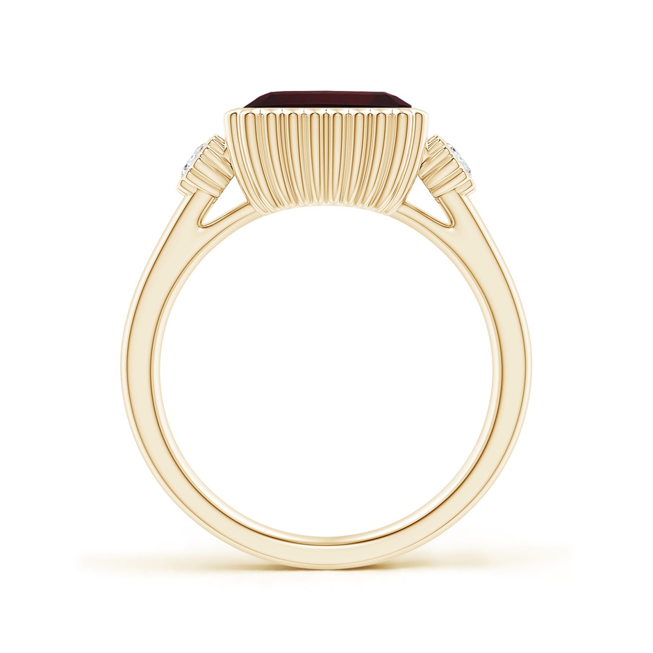 9x7mm A East-West Emerald-Cut Garnet Cocktail Ring with Diamonds in Yellow Gold side-1