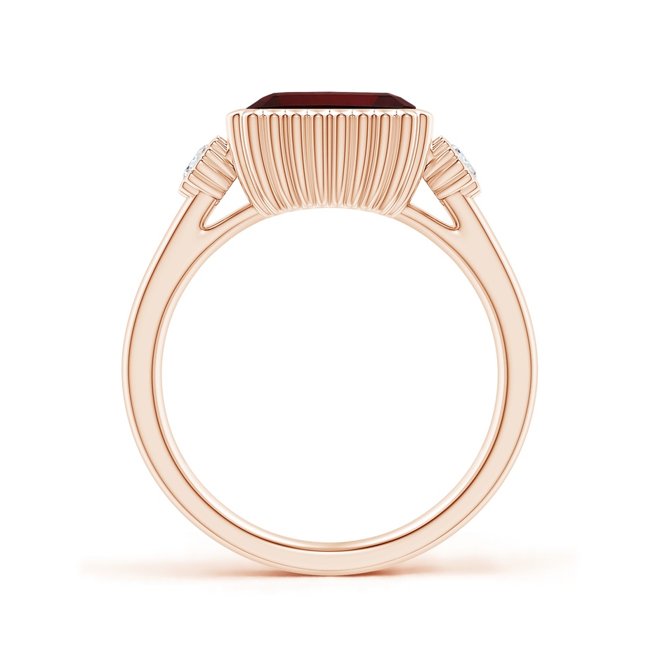 9x7mm AA East-West Emerald-Cut Garnet Cocktail Ring with Diamonds in Rose Gold side-1