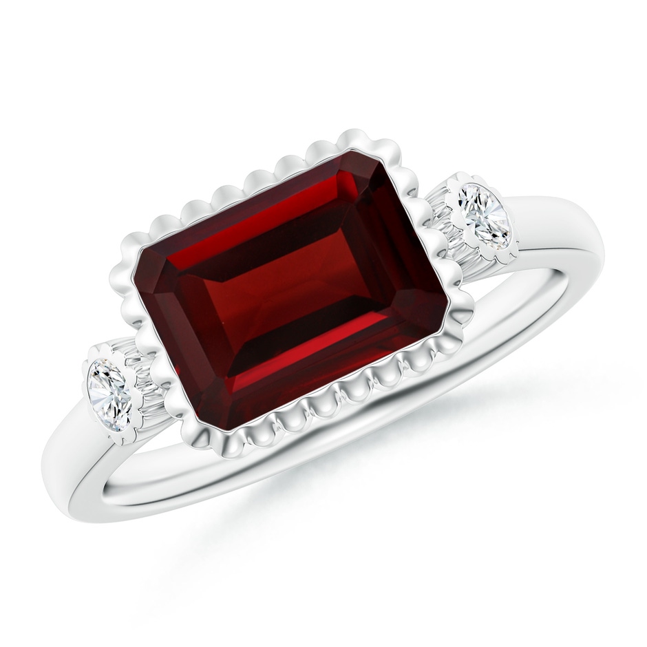 9x7mm AAA East-West Emerald-Cut Garnet Cocktail Ring with Diamonds in White Gold 