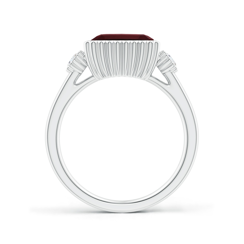 9x7mm AAA East-West Emerald-Cut Garnet Cocktail Ring with Diamonds in White Gold side-1