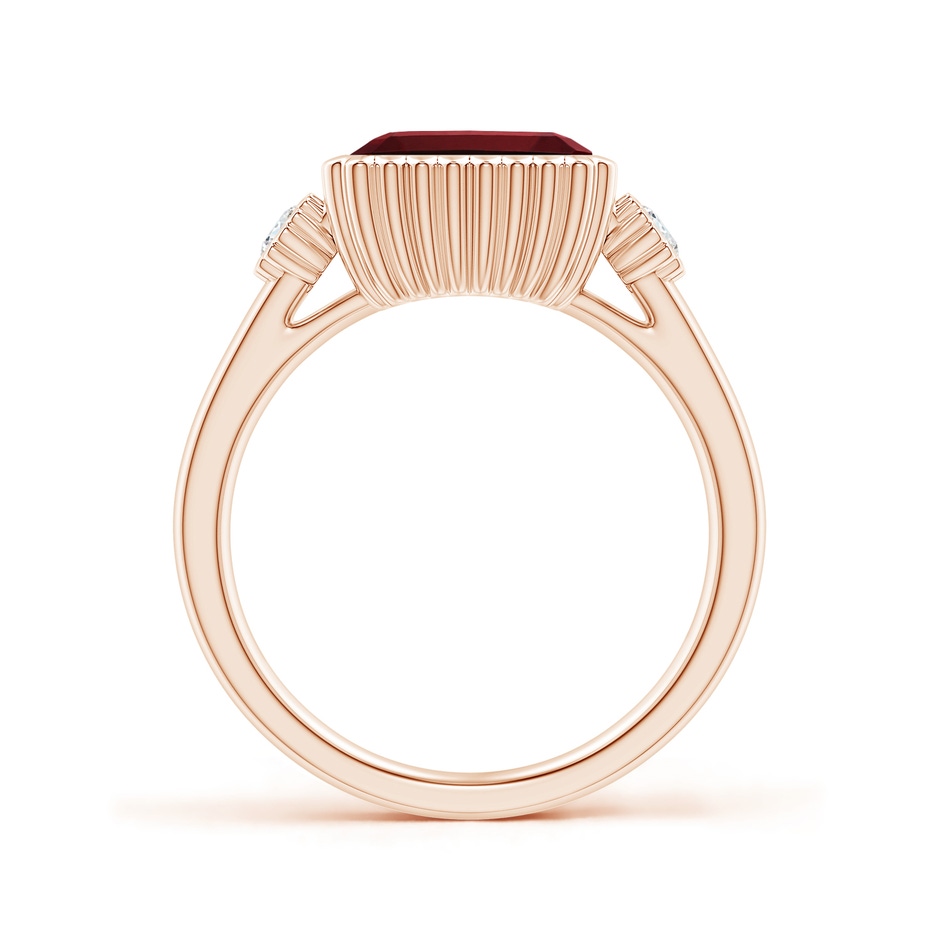 9x7mm AAAA East-West Emerald-Cut Garnet Cocktail Ring with Diamonds in Rose Gold side-1