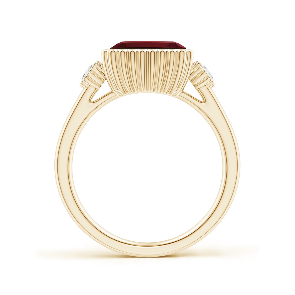 9x7mm AAAA East-West Emerald-Cut Garnet Cocktail Ring with Diamonds in Yellow Gold side-1