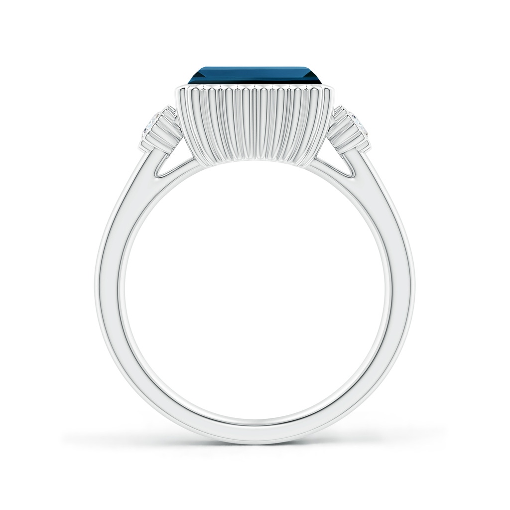 9x7mm AAA East-West Emerald-Cut London Blue Topaz Ring with Diamonds in White Gold Side 1