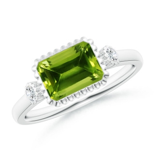 8x6mm AAAA East-West Emerald-Cut Peridot Cocktail Ring with Diamonds in White Gold