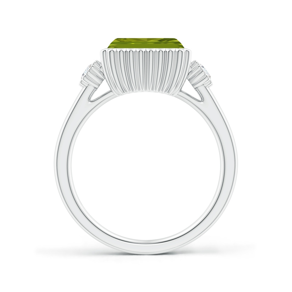 9x7mm AAA East-West Emerald-Cut Peridot Cocktail Ring with Diamonds in White Gold Side 1