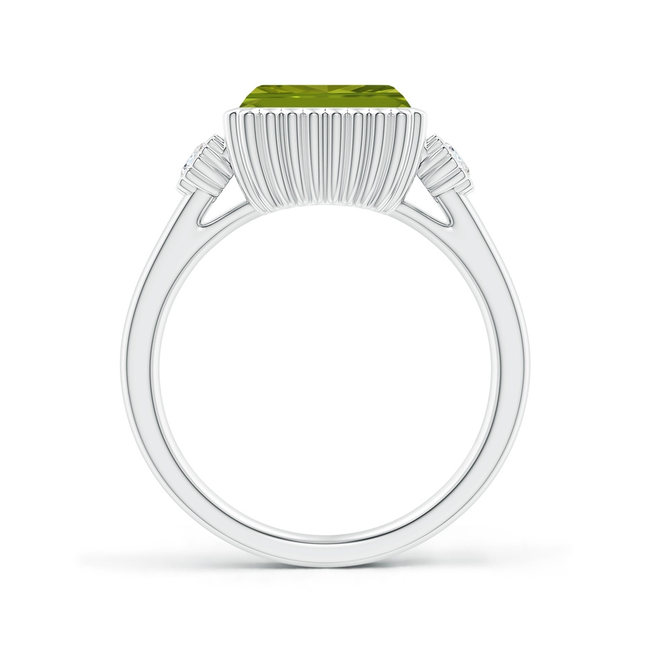 9x7mm AAA East-West Emerald-Cut Peridot Cocktail Ring with Diamonds in White Gold side 1