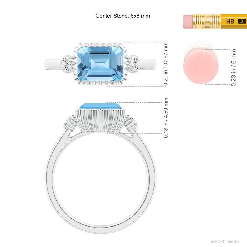 8x6mm A East-West Emerald-Cut Swiss Blue Topaz Ring with Diamonds in White Gold ruler