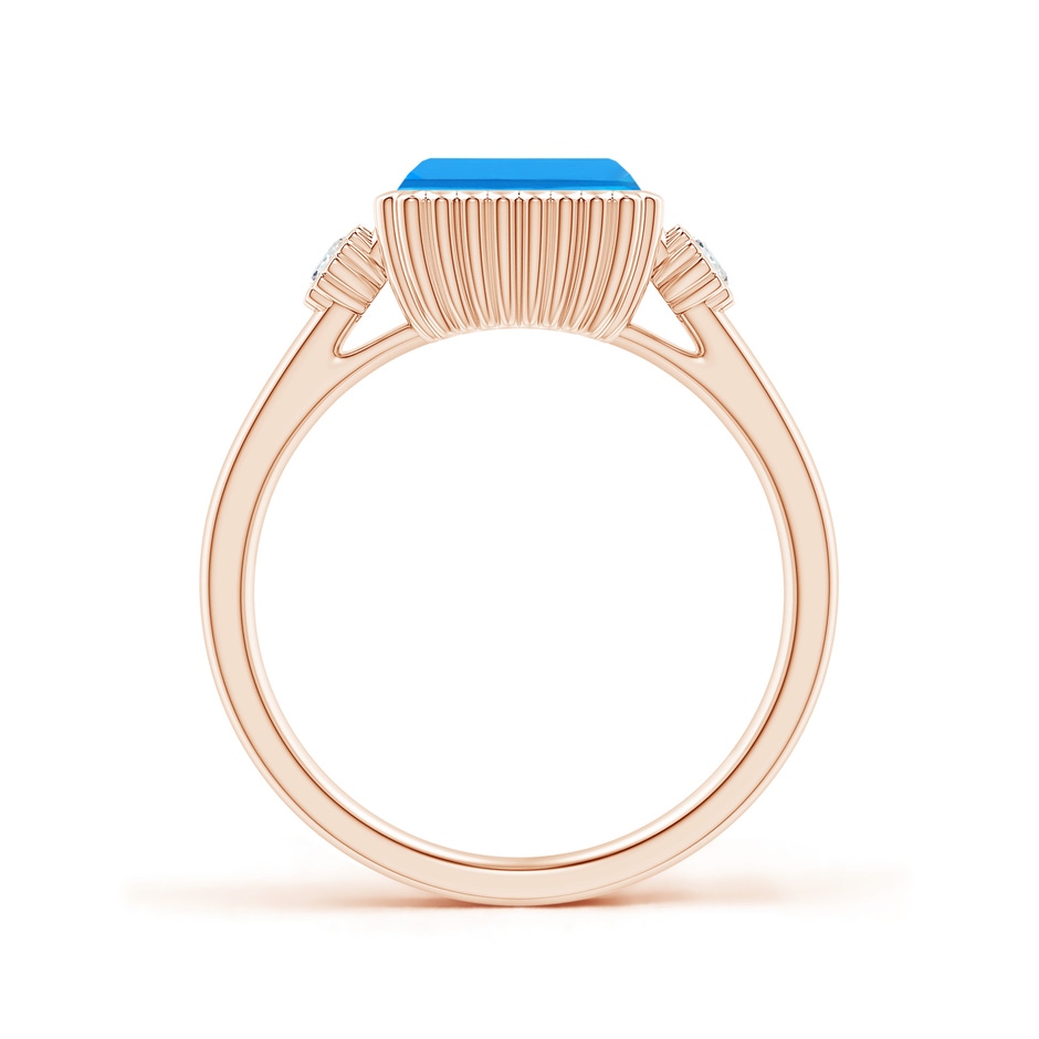8x6mm AAAA East-West Emerald-Cut Swiss Blue Topaz Ring with Diamonds in Rose Gold side-1