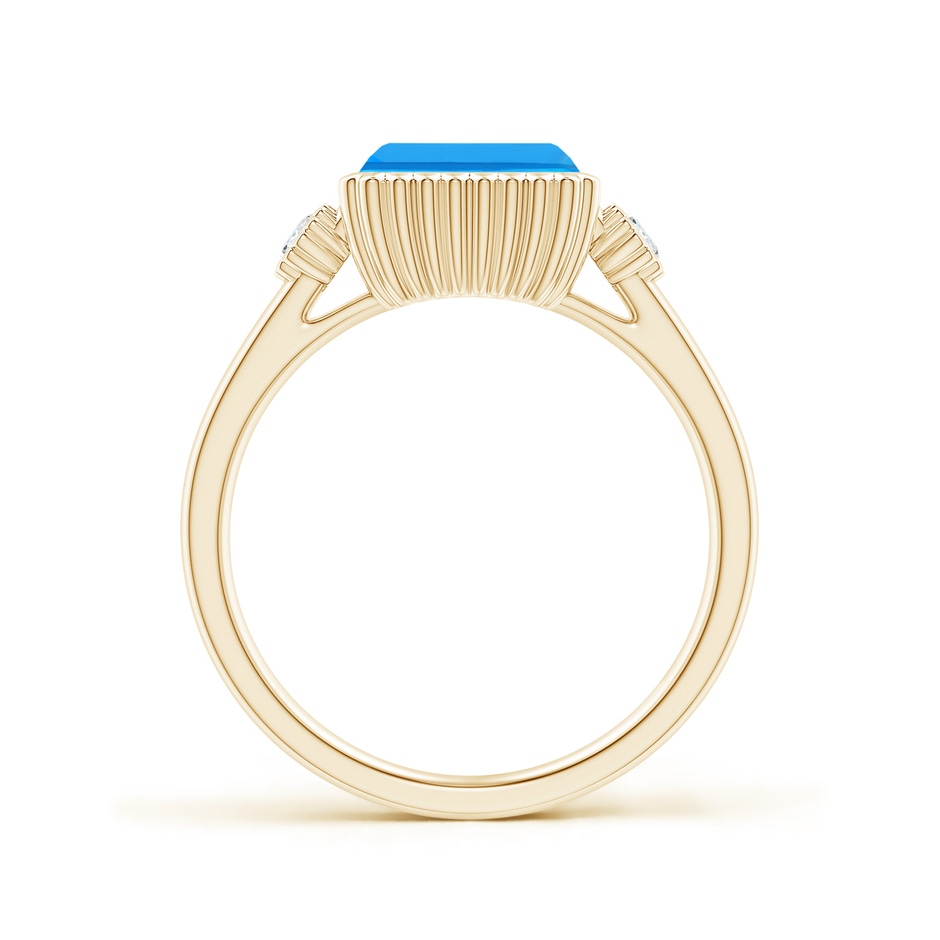 8x6mm AAAA East-West Emerald-Cut Swiss Blue Topaz Ring with Diamonds in Yellow Gold side-1