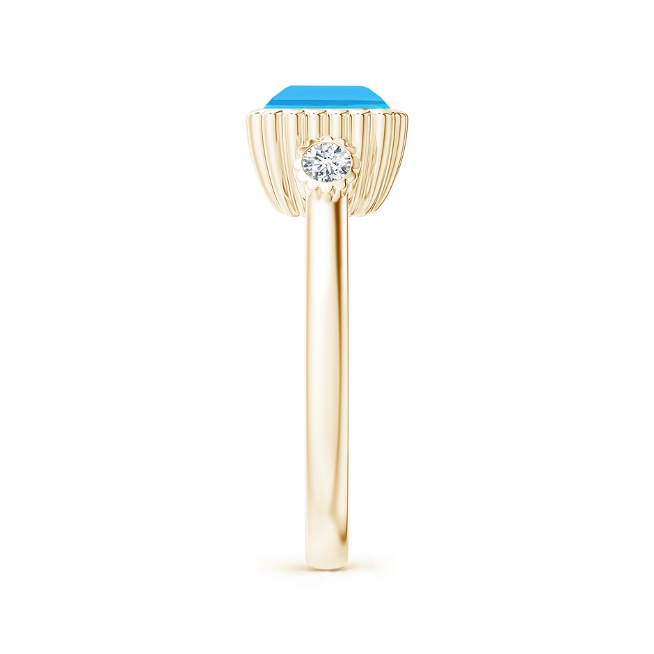 9x7mm AAA East-West Emerald-Cut Swiss Blue Topaz Ring with Diamonds in Yellow Gold side-2