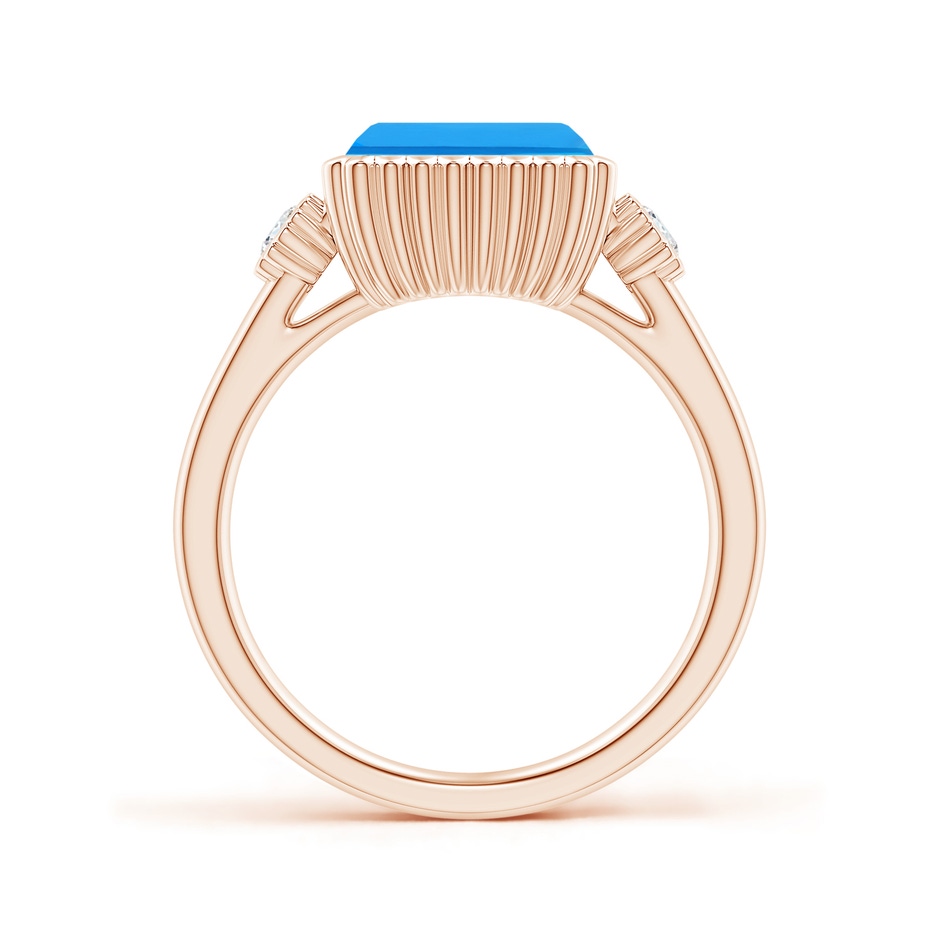 9x7mm AAAA East-West Emerald-Cut Swiss Blue Topaz Ring with Diamonds in Rose Gold side-1