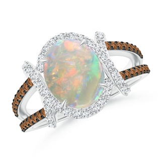10x8mm AAAA Oval Opal Split Shank Cocktail Ring with Coffee Diamonds in P950 Platinum