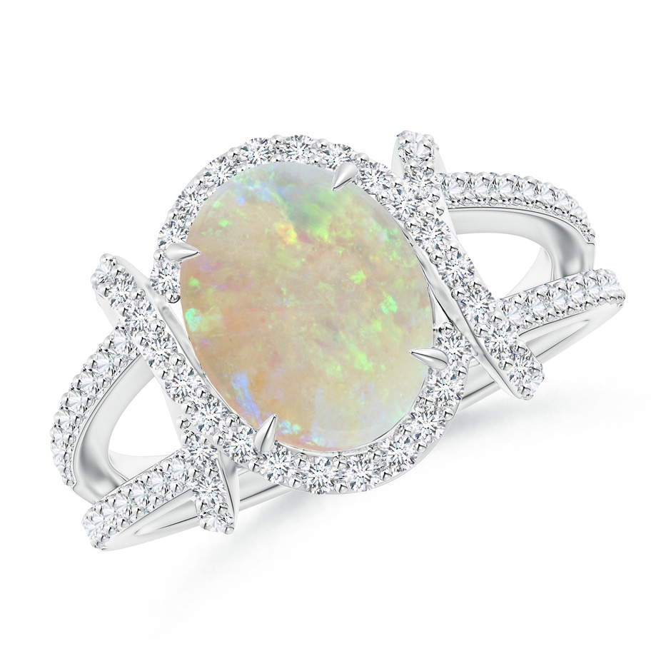 10x8mm AAA Oval Opal Split Shank Cocktail Ring with Diamonds in White Gold 