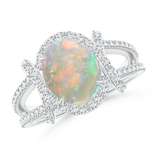 10x8mm AAAA Oval Opal Split Shank Cocktail Ring with Diamonds in P950 Platinum
