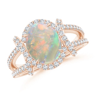 10x8mm AAAA Oval Opal Split Shank Cocktail Ring with Diamonds in Rose Gold
