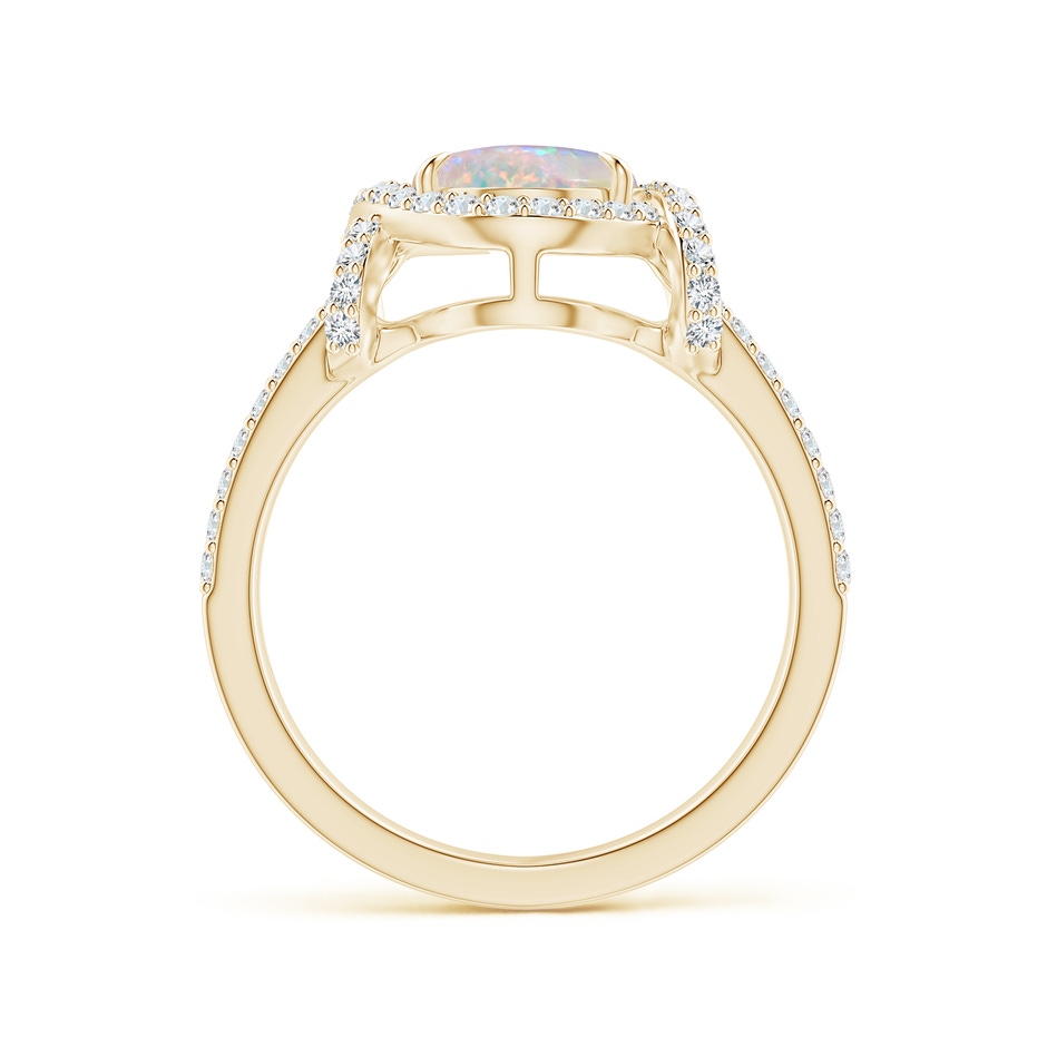 10x8mm AAAA Oval Opal Split Shank Cocktail Ring with Diamonds in Yellow Gold side 1