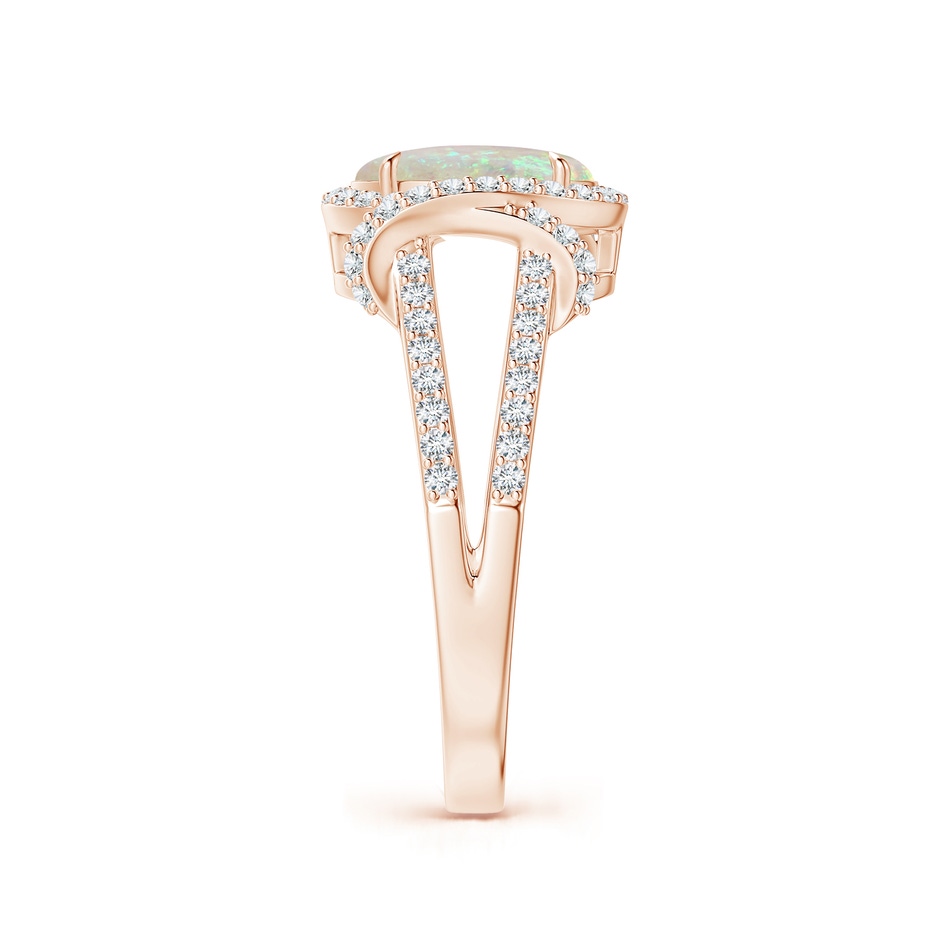 9x7mm AAA Oval Opal Split Shank Cocktail Ring with Diamonds in Rose Gold side 2