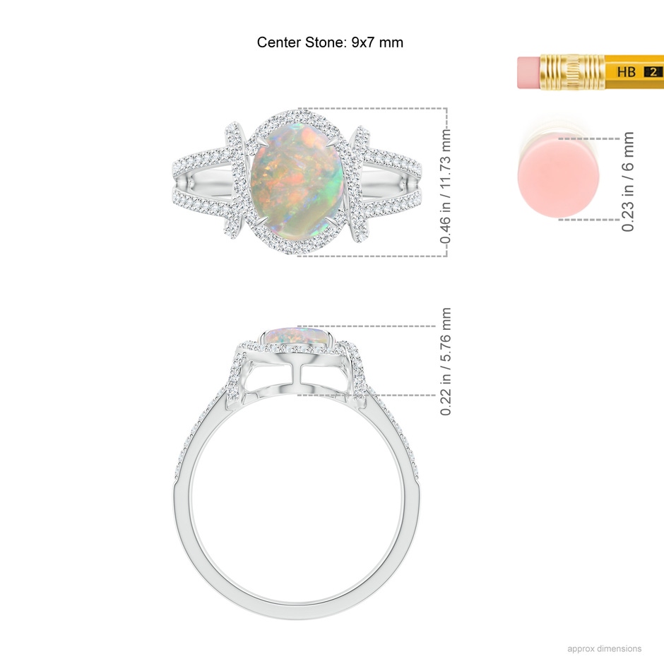 9x7mm AAAA Oval Opal Split Shank Cocktail Ring with Diamonds in P950 Platinum ruler