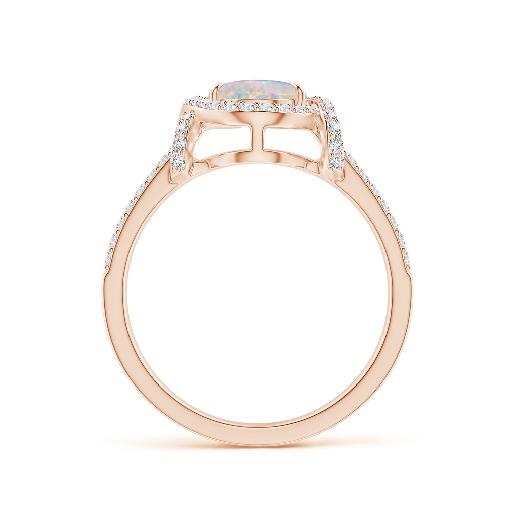 9x7mm AAAA Oval Opal Split Shank Cocktail Ring with Diamonds in Rose Gold Side 1