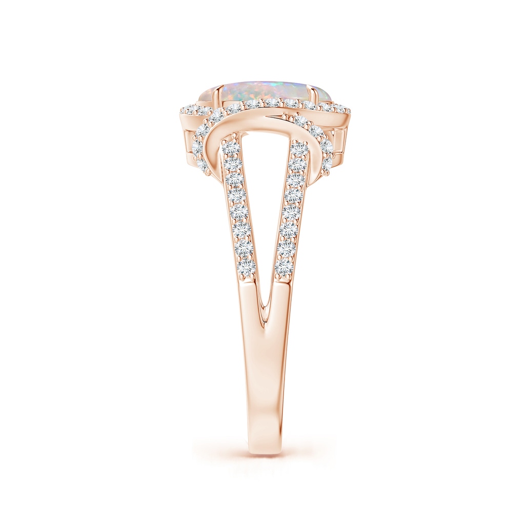 9x7mm AAAA Oval Opal Split Shank Cocktail Ring with Diamonds in Rose Gold Side 2