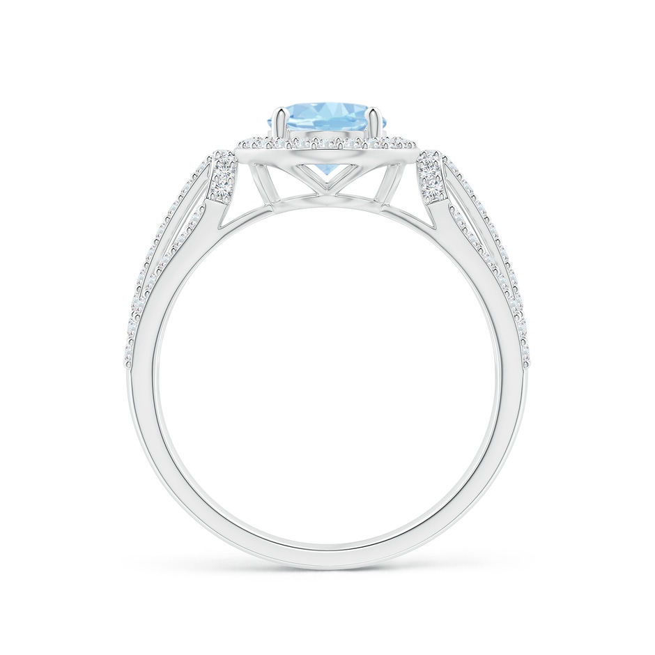 8x6mm AAA Aquamarine Triple Shank Cocktail Ring with Diamond Halo in White Gold side 1