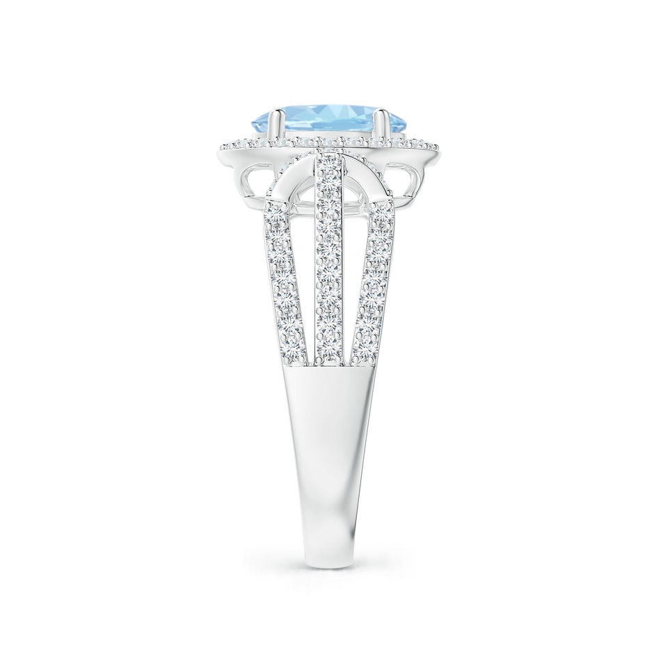 8x6mm AAA Aquamarine Triple Shank Cocktail Ring with Diamond Halo in White Gold side 2