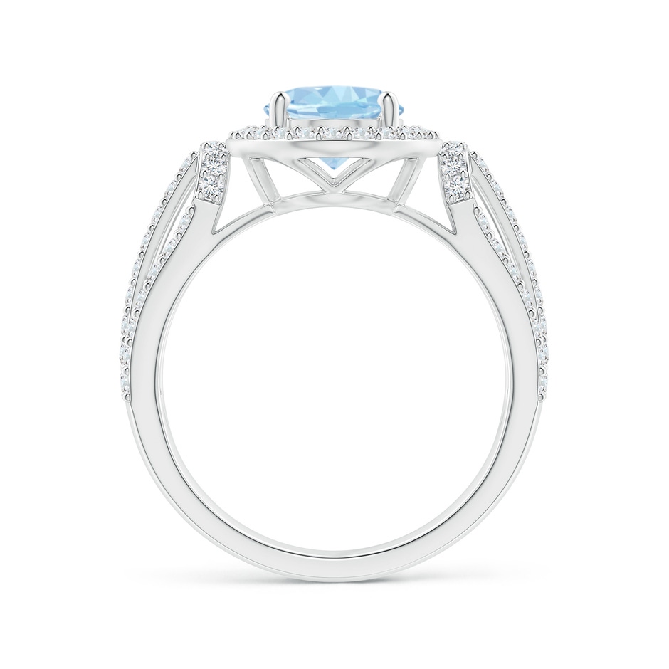 9x7mm AAA Aquamarine Triple Shank Cocktail Ring with Diamond Halo in White Gold side 1