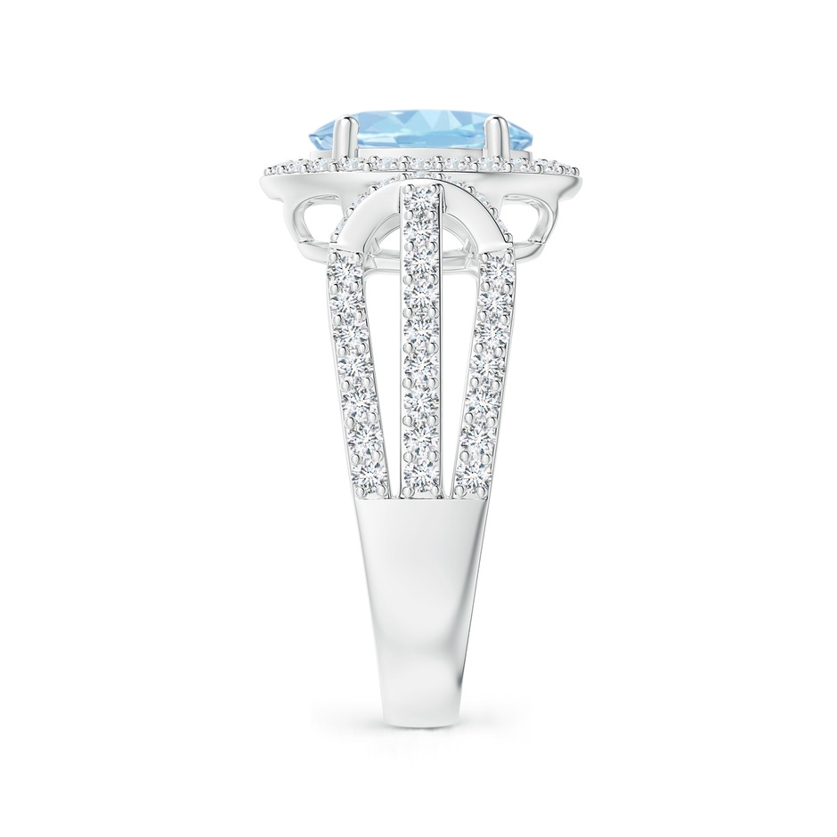 9x7mm AAA Aquamarine Triple Shank Cocktail Ring with Diamond Halo in White Gold side 2