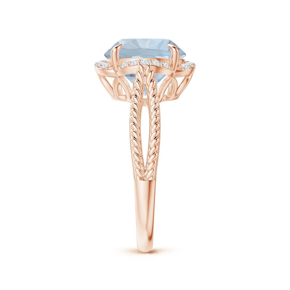 10mm A Round Aquamarine Rope Pattern Split Shank Cocktail Ring in Rose Gold side 2