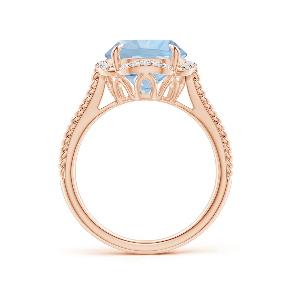 10mm AA Round Aquamarine Rope Pattern Split Shank Cocktail Ring in Rose Gold side 1