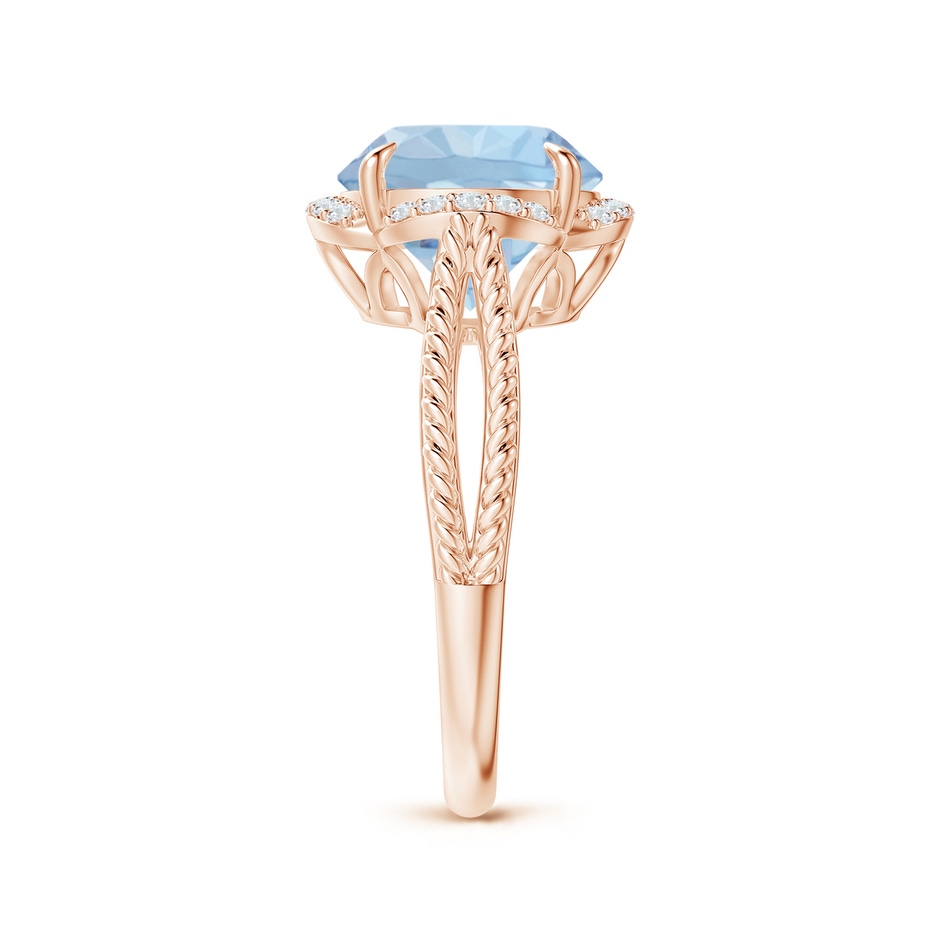 10mm AA Round Aquamarine Rope Pattern Split Shank Cocktail Ring in Rose Gold side 2