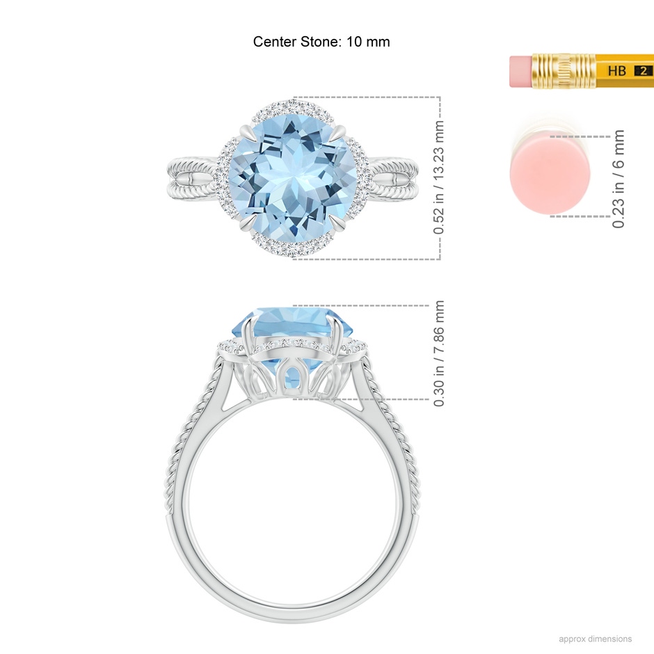 10mm AAA Round Aquamarine Rope Pattern Split Shank Cocktail Ring in P950 Platinum ruler