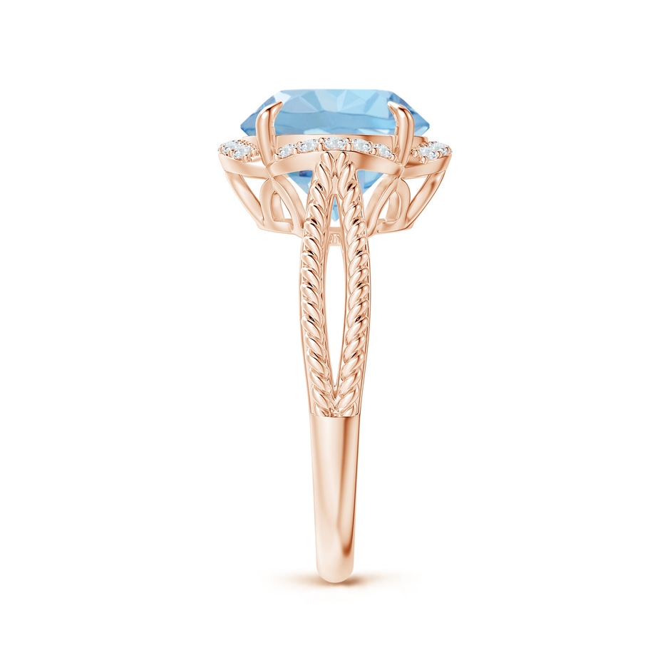 10mm AAA Round Aquamarine Rope Pattern Split Shank Cocktail Ring in Rose Gold side 2