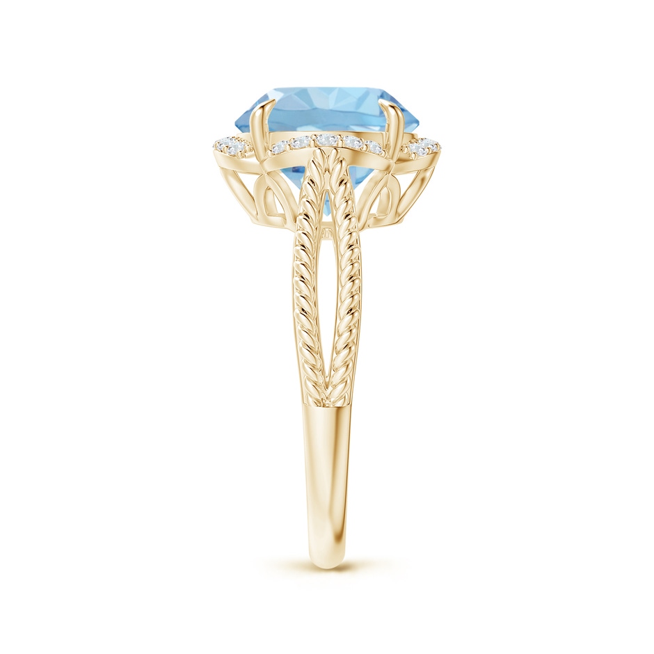10mm AAA Round Aquamarine Rope Pattern Split Shank Cocktail Ring in Yellow Gold side 2