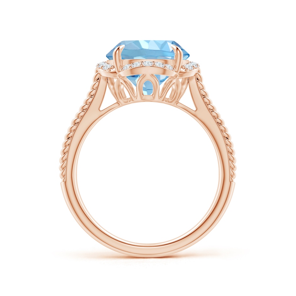 10mm AAAA Round Aquamarine Rope Pattern Split Shank Cocktail Ring in Rose Gold side 1