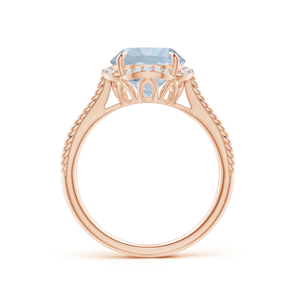 9mm A Round Aquamarine Rope Pattern Split Shank Cocktail Ring in Rose Gold side 1