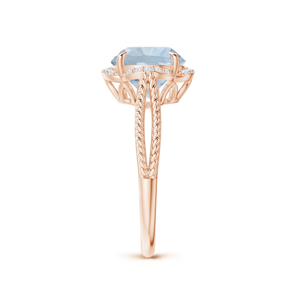 9mm A Round Aquamarine Rope Pattern Split Shank Cocktail Ring in Rose Gold side 2