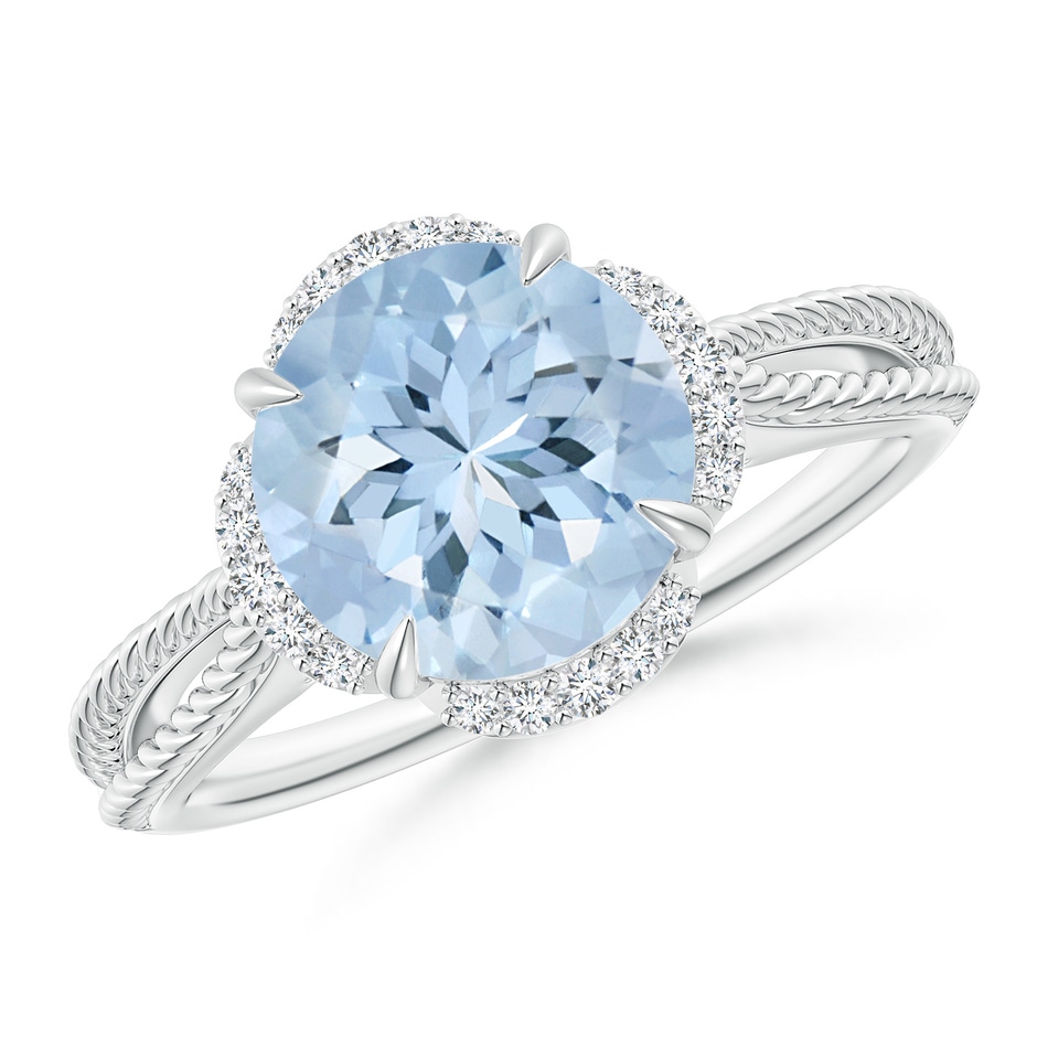 9mm AA Round Aquamarine Rope Pattern Split Shank Cocktail Ring in P950 Platinum 