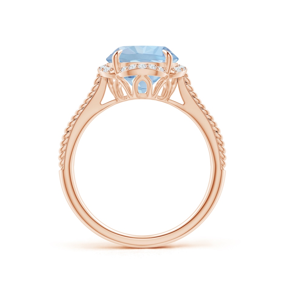 9mm AA Round Aquamarine Rope Pattern Split Shank Cocktail Ring in Rose Gold side 1