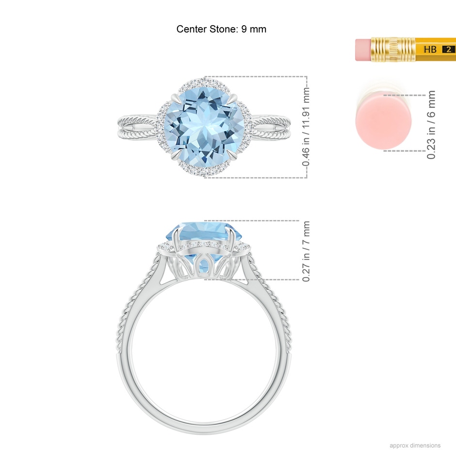 9mm AAA Round Aquamarine Rope Pattern Split Shank Cocktail Ring in P950 Platinum ruler