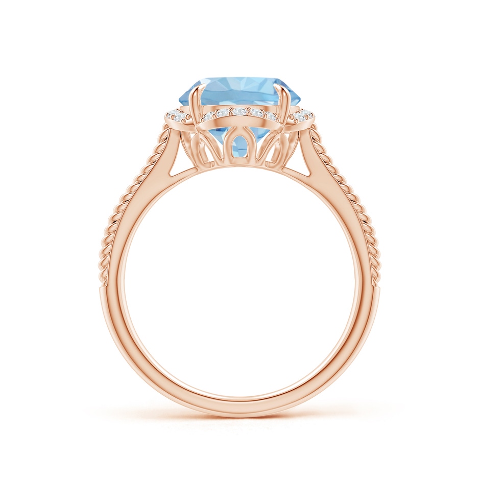 9mm AAA Round Aquamarine Rope Pattern Split Shank Cocktail Ring in Rose Gold side 1