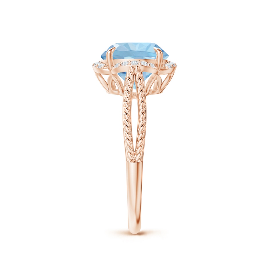 9mm AAA Round Aquamarine Rope Pattern Split Shank Cocktail Ring in Rose Gold side 2