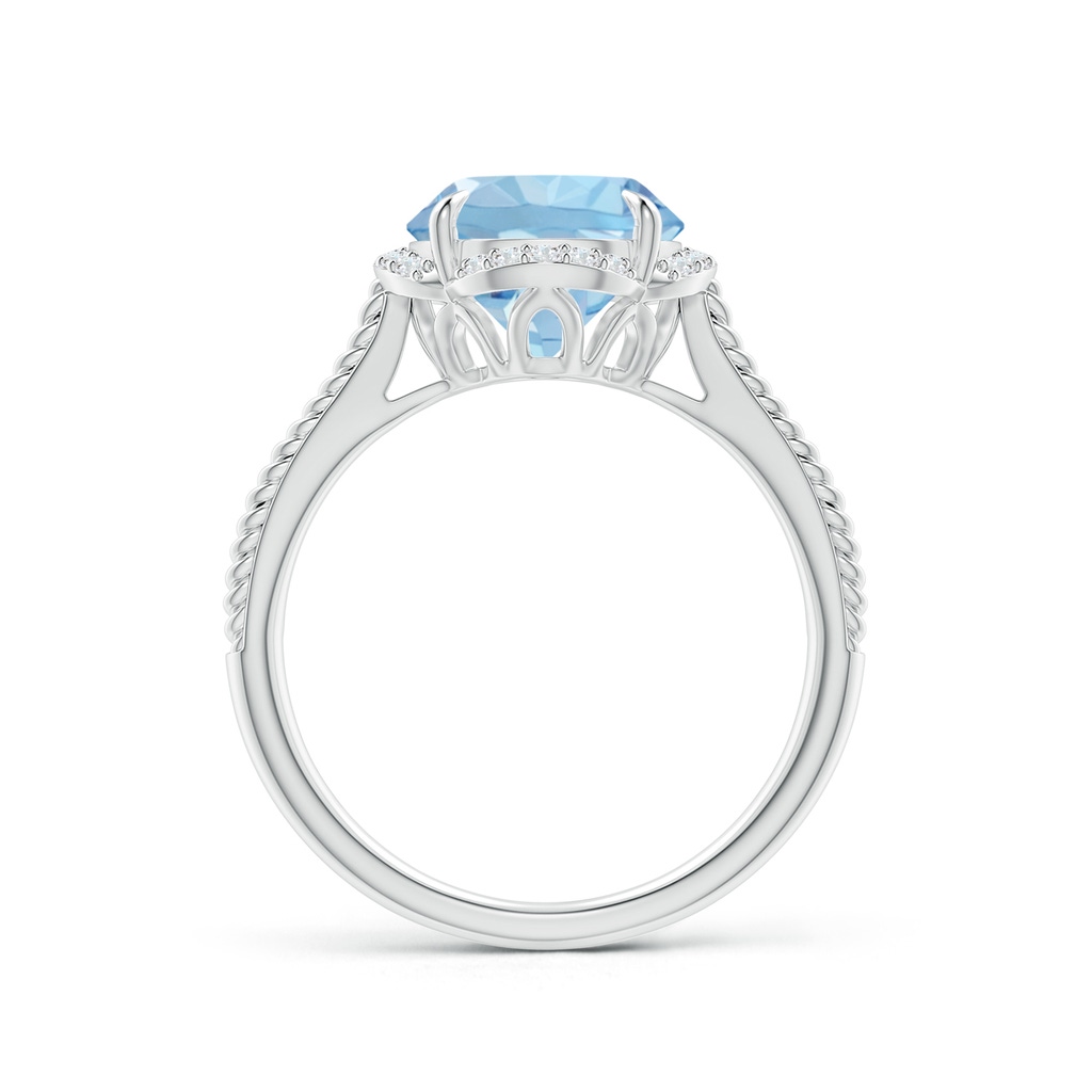 9mm AAA Round Aquamarine Rope Pattern Split Shank Cocktail Ring in White Gold Side 1